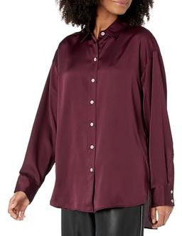 Karl Lagerfeld Paris Women's Long Sleeve Oversize Top, Port Wine