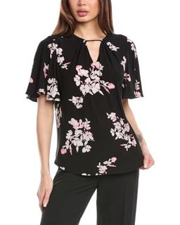 Printed ITY Pleat Neck Bell SLV TOP