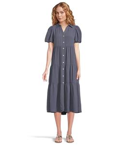 CeCe Women's Short Sleeve Tiered Maxi Shirt Dress, Brisk Blue