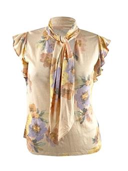 Lauren Ralph Lauren Women's Floral Tie Neck Top (M, Blush/Sage Multi)