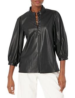 KARL LAGERFELD PARIS Women's Everyday 3/4 Sleeve Woven Top, Black, Small