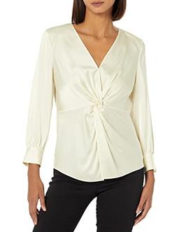 Theory Women's Long-Sleeve Twist Blouse, Rice, 4