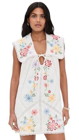Free People Women's Willow Embroidered Mini Dress, Ivory, White, Floral, XS