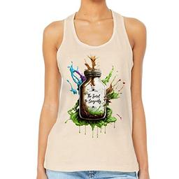 The Secret of Longevity Women's Racerback Tank - Art Tank Top - Unique Workout Tank - Natural, L