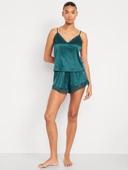 Lace-Trim Satin Pajama Short Set