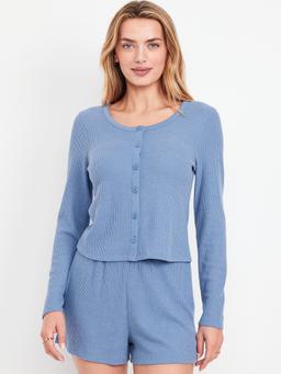 Button-Down Waffle-Knit Sleep Top