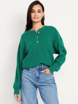 Oversized Cozy Waffle Henley Top