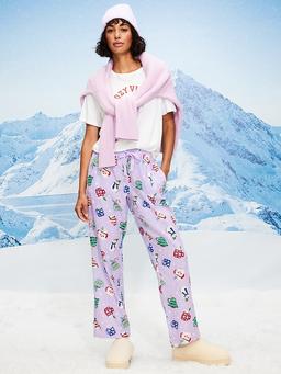 Mid-Rise Printed Flannel Pajama Pants for Women