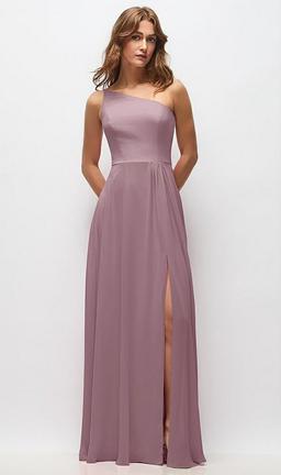 One-Shoulder Chiffon Maxi Dress with Shirred Front Slit