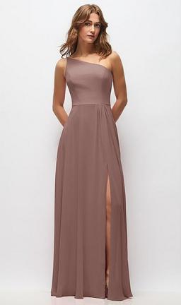 One-Shoulder Chiffon Maxi Dress with Shirred Front Slit