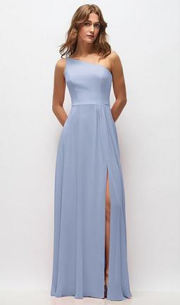 One-Shoulder Chiffon Maxi Dress with Shirred Front Slit
