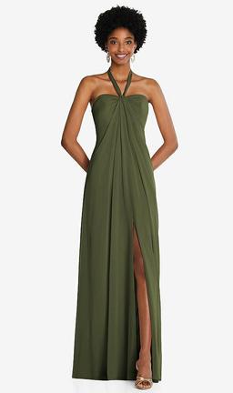 Draped Chiffon Grecian Column Gown with Convertible Straps