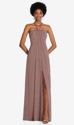 Draped Chiffon Grecian Column Gown with Convertible Straps