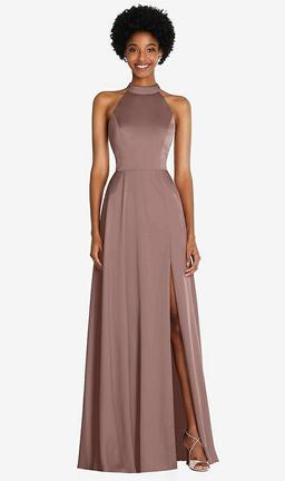 Stand Collar Cutout Tie Back Maxi Dress with Front Slit