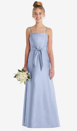 Spaghetti Strap Satin Junior Bridesmaid Dress with Mini Sash