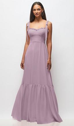 Tie-Shoulder Bustier Bodice Ruffle-Hem Maxi Dress