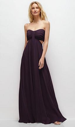 Strapless Empire Waist Cutout Maxi Dress with Covered Button Detail