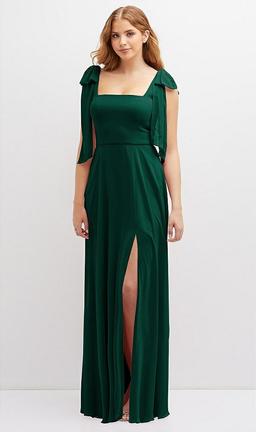 Bow Shoulder Square Neck Chiffon Maxi Dress