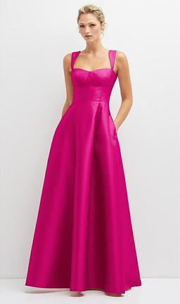 Lace-Up Back Bustier Satin Dress with Full Skirt and Pockets