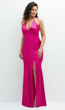 Plunge Halter Open-Back Maxi Bias Dress with Low Tie Back