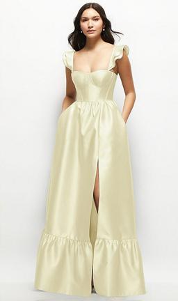 Satin Corset Maxi Dress with Ruffle Straps & Skirt