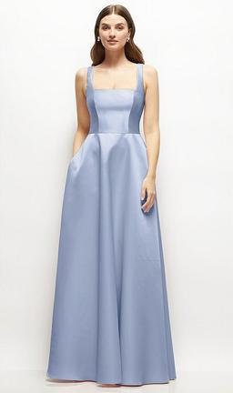 Square-Neck Satin Maxi Dress with Full Skirt