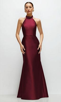 High-Neck Halter Open-Back Satin Trumpet Dress