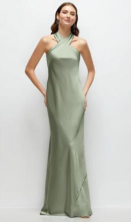 Pleated Halter Bias Satin Maxi Dress with Self-Tie Bow Back