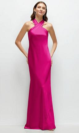 Pleated Halter Bias Satin Maxi Dress with Self-Tie Bow Back
