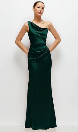 One-Shoulder Cat-Eye Neckline Fit and Flare Satin Maxi Dress