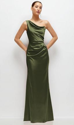 One-Shoulder Cat-Eye Neckline Fit and Flare Satin Maxi Dress