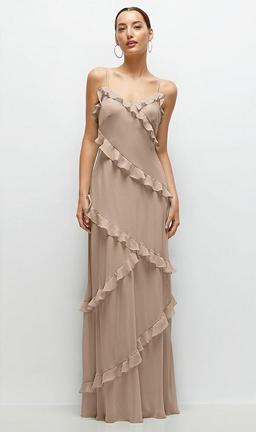 Asymmetrical Ruffle Chiffon Bias Slip Maxi Dress