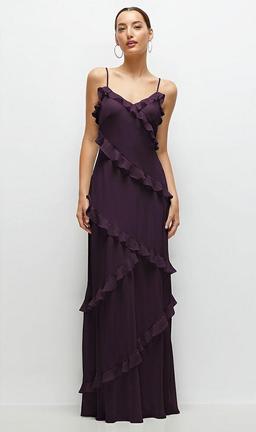 Asymmetrical Ruffle Chiffon Bias Slip Maxi Dress