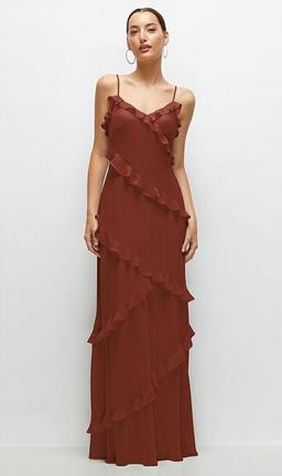 Asymmetrical Ruffle Chiffon Bias Slip Maxi Dress