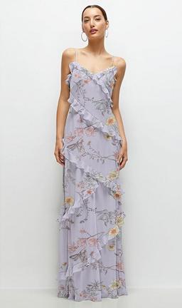 Asymmetrical Ruffle Chiffon Bias Slip Maxi Dress