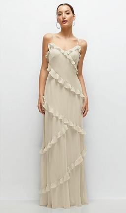 Asymmetrical Ruffle Chiffon Bias Slip Maxi Dress