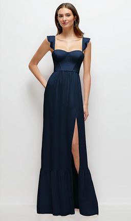 Ruffle Strap Chiffon Bustier Maxi Dress with Ruffle Hem A-Line Skirt