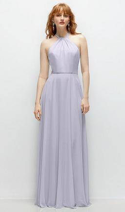 Shirred Halter Chiffon Maxi Dress with Back Sash-Tie Closure