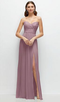 Strapless Pleated Surplice Chiffon Maxi Dress with A-Line Skirt
