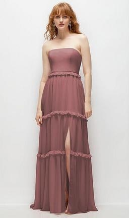 Strapless Chiffon Maxi Dress with Tiered Micro Ruffle Full Skirt