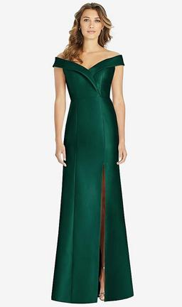 Off-the-Shoulder Cuff Trumpet Gown with Front Slit