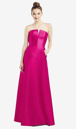 Strapless Notch Satin Gown with Pockets