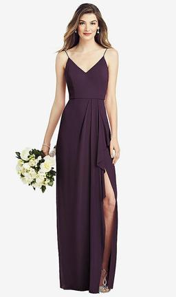 Spaghetti Strap Draped Skirt Gown with Front Slit