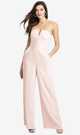 Strapless Notch Crepe Jumpsuit with Pockets