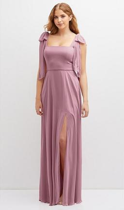 Bow Shoulder Square Neck Chiffon Maxi Dress