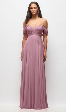 Off-the-Shoulder Draped Chiffon Maxi Dress