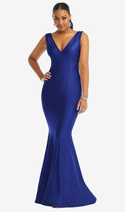 Shirred Shoulder Stretch Satin Mermaid Dress with Slight Train