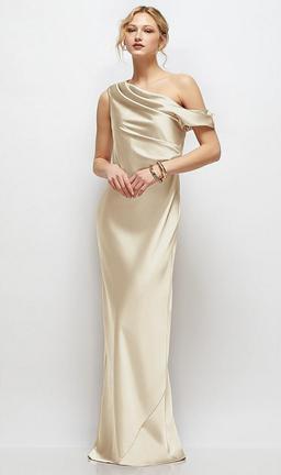 Draped One-Shoulder Bias Stretch Satin Maxi Dress