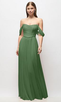 Off-the-Shoulder Basque Corset Chiffon Maxi Dress