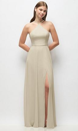 High-Neck Halter Chiffon Maxi Dress with Adjustable Spaghetti Straps